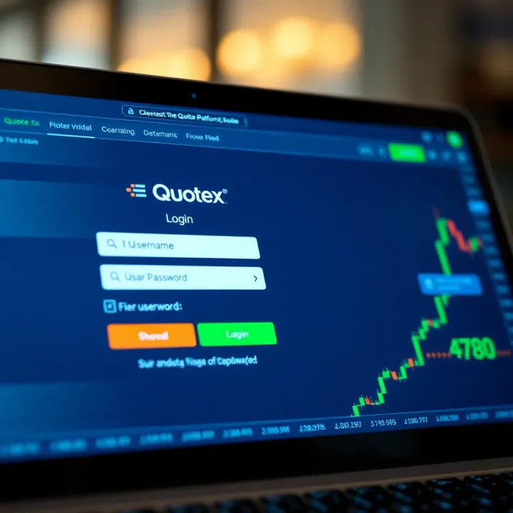 Login screen showcasing the user interface of Quotex platform with input fields for username and password