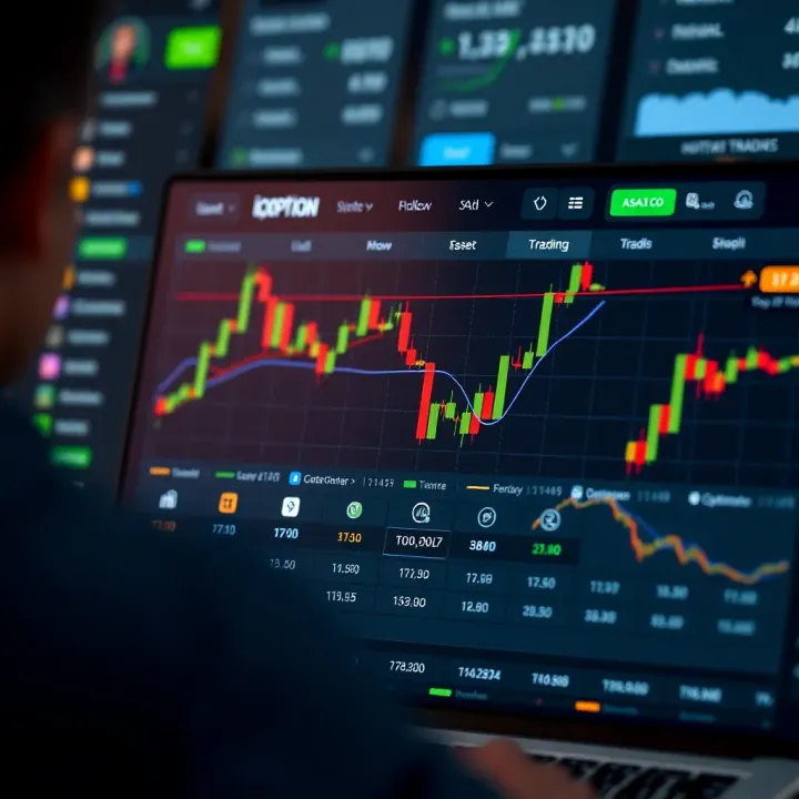 Trading platform interface showing asset selection and opening a new trade