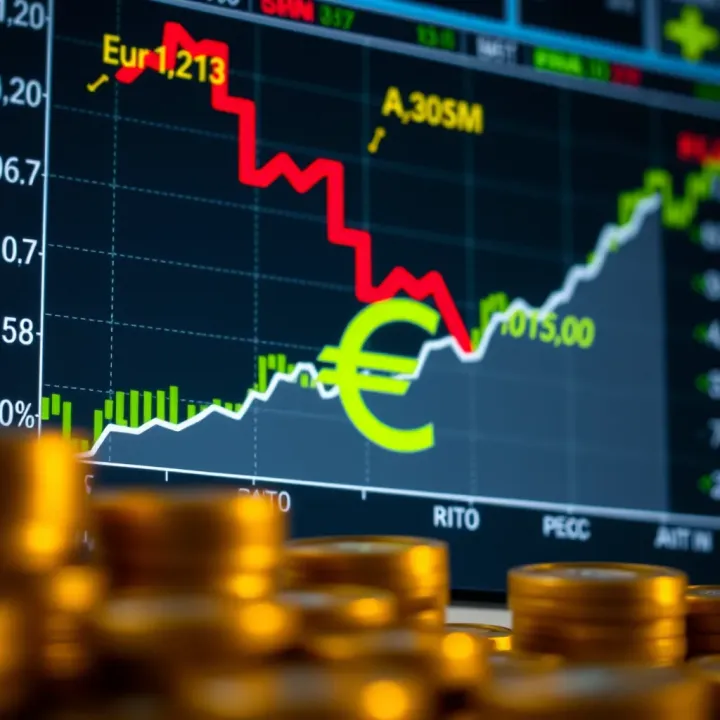 Graph showing the rising trend of the euro against the Colombian peso with economic indicators in the background