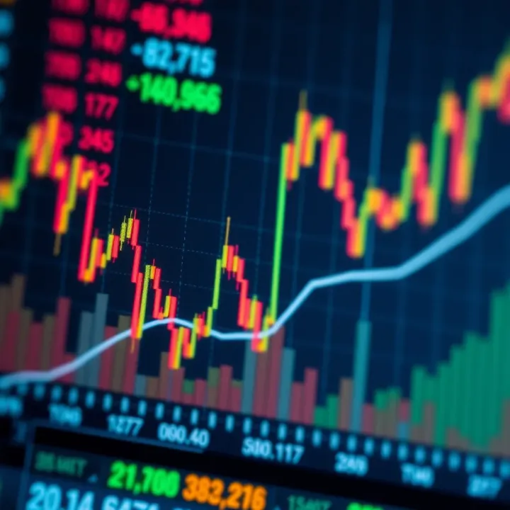 Graph displaying fluctuating financial market trends and CFD trading indicators