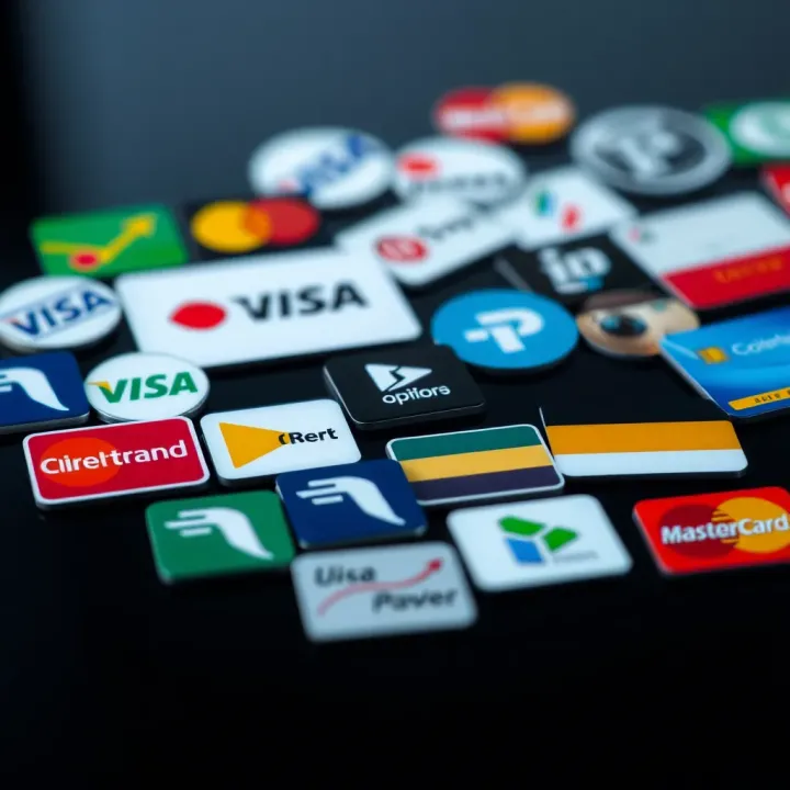 Collection of payment method icons available for IQ Option users in Colombia including credit cards and e-wallets