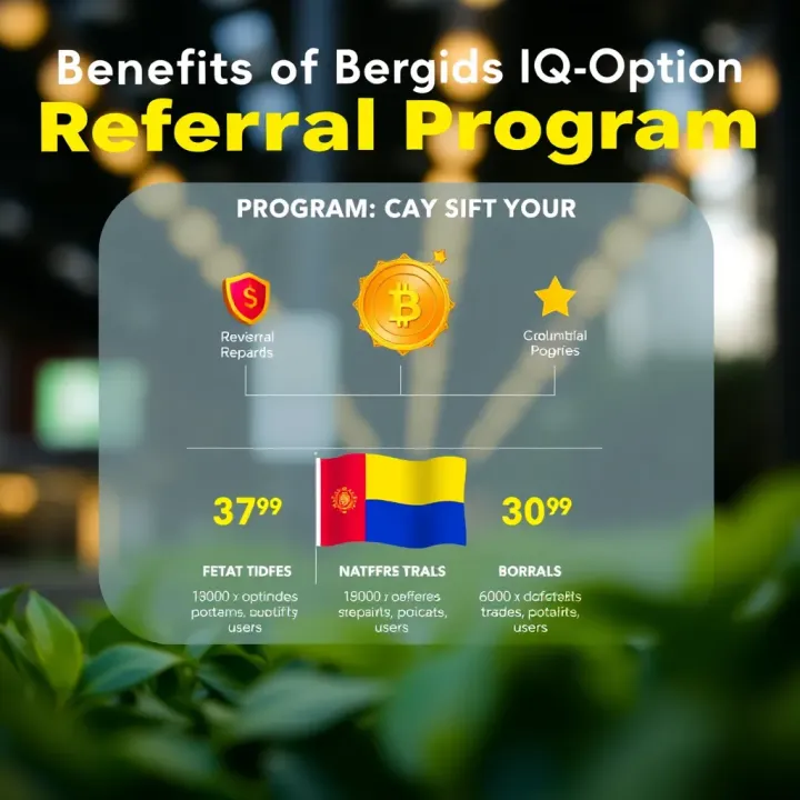 Graphic depicting benefits for users participating in IQ Option referral program with reward symbols and Colombian flag