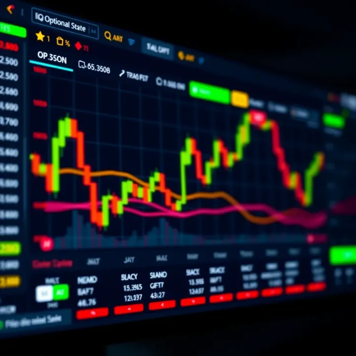 Interactive trading platform interface showing charts and financial assets on IQ Option