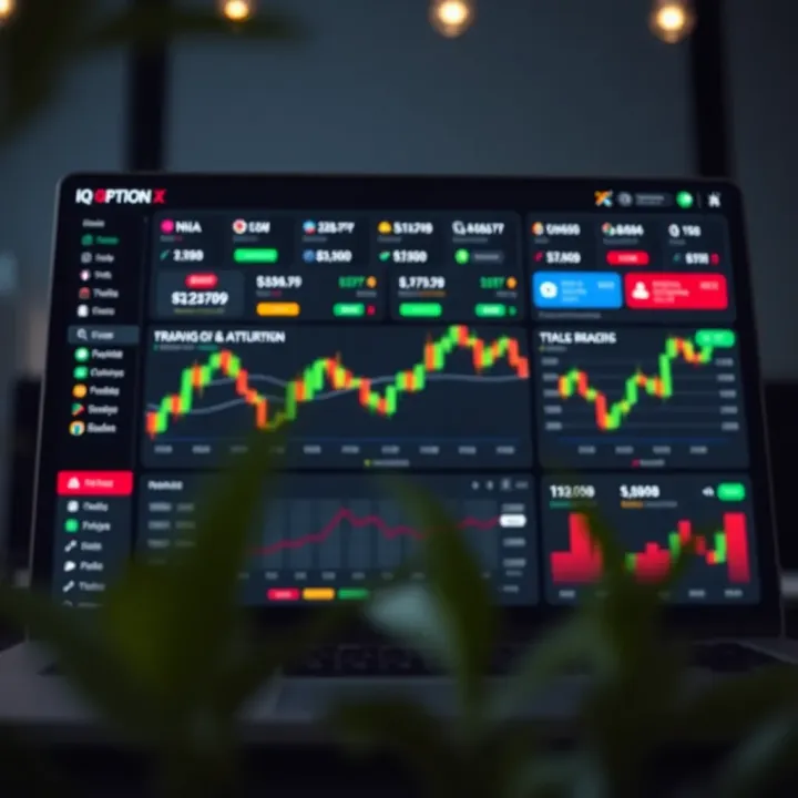 Overview of IQ Option X platform dashboard showing trading tools and financial options