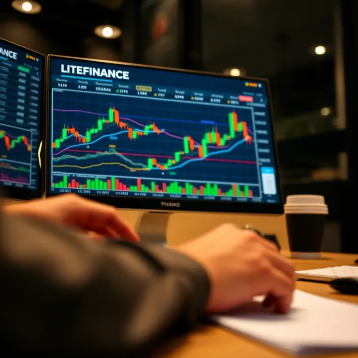User interface of LiteFinance trading platform showing market charts and financial tools