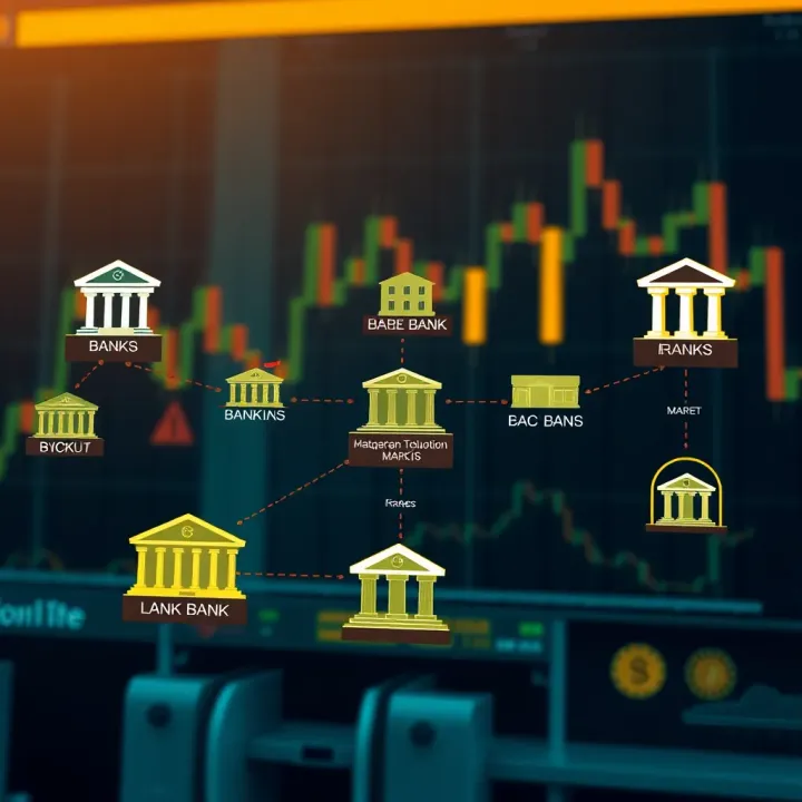 Diagram showing multiple banks and financial markets connected to a single multibank brokerage platform