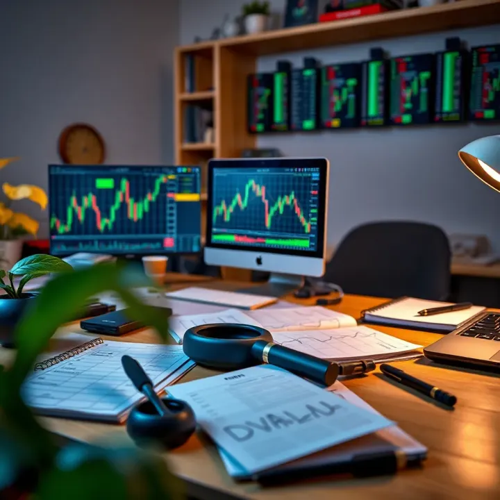 Desk with financial tools including charts, laptop, and notes illustrating organized trading environment