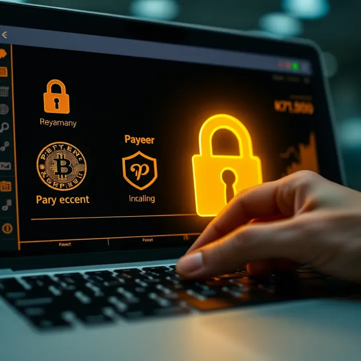 Secure financial transaction with encryption and security icons