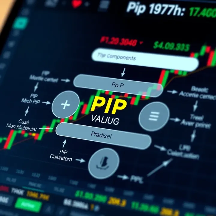 Diagram illustrating the components and calculation method of a pip value in forex trading