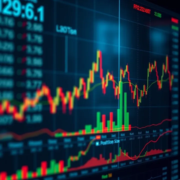 Graph showing fluctuation of financial indices with overlay of position size calculation