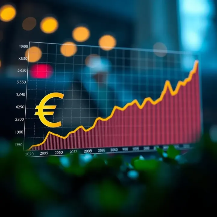 Graph showing the exchange rate trend between euro and Colombian peso over recent years