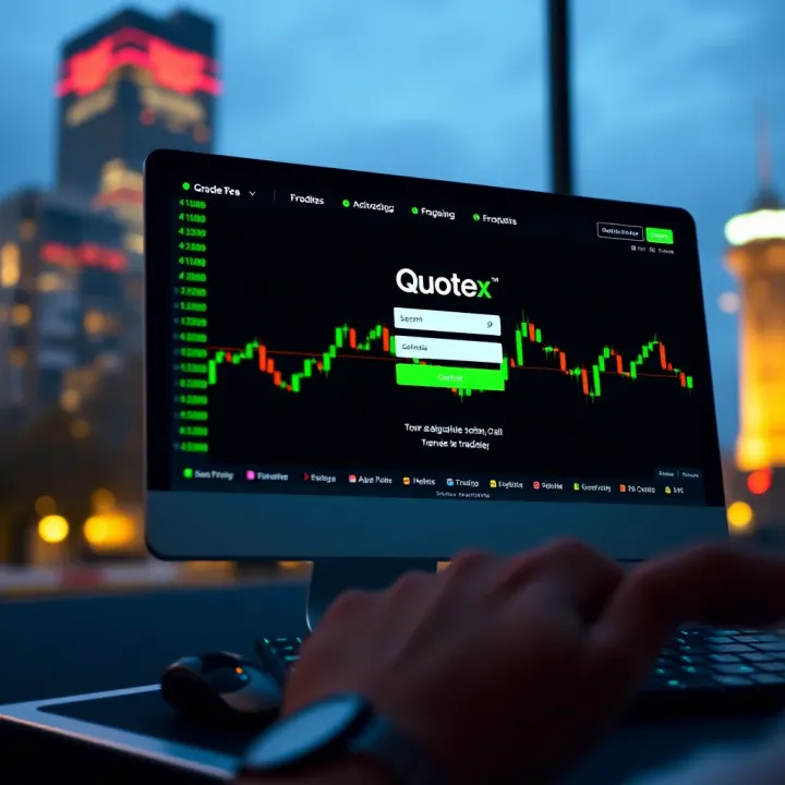 Secure login screen displaying Quotex digital trading platform interface