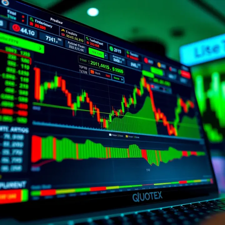 Screenshot of Quotex trading platform interface showing market charts and trading options