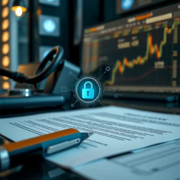Legal documents and digital security icons representing secure business agreements