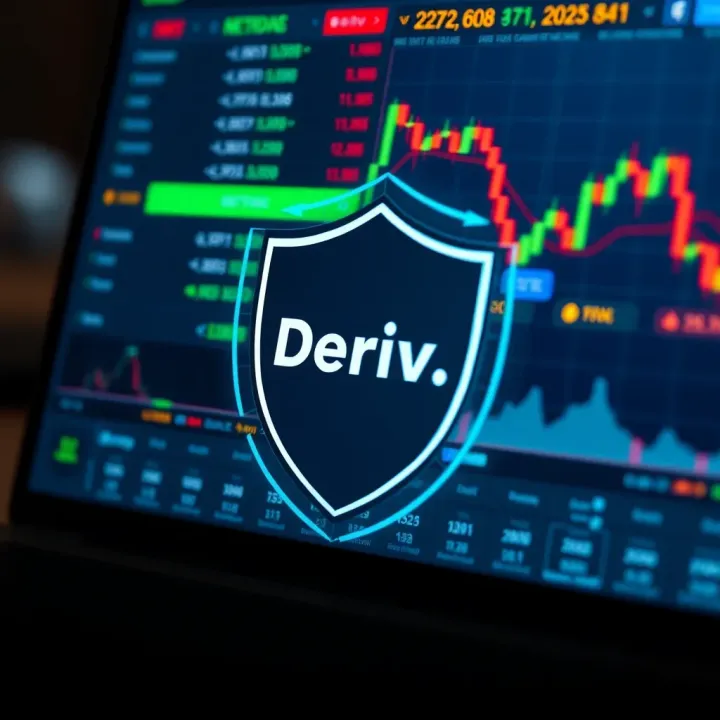 Illustration of secure online trading with protective shield symbol and financial market data