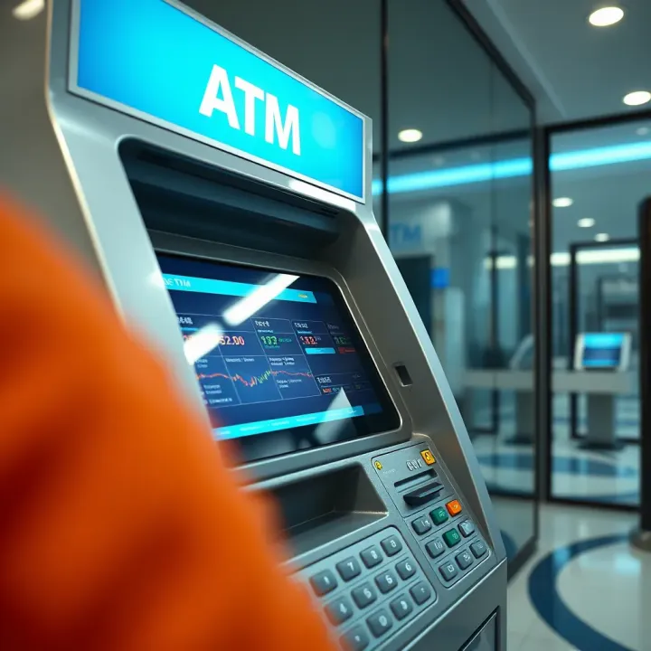 Modern bank terminal showing digital interface of a deriv ATM