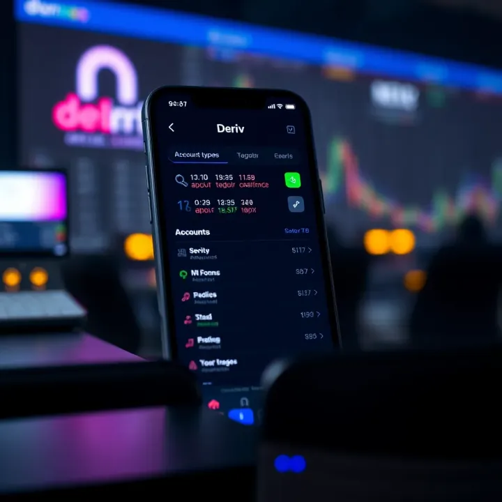 Account Types and Security Features in Deriv App Deriv app showing account types and security features for safe trading