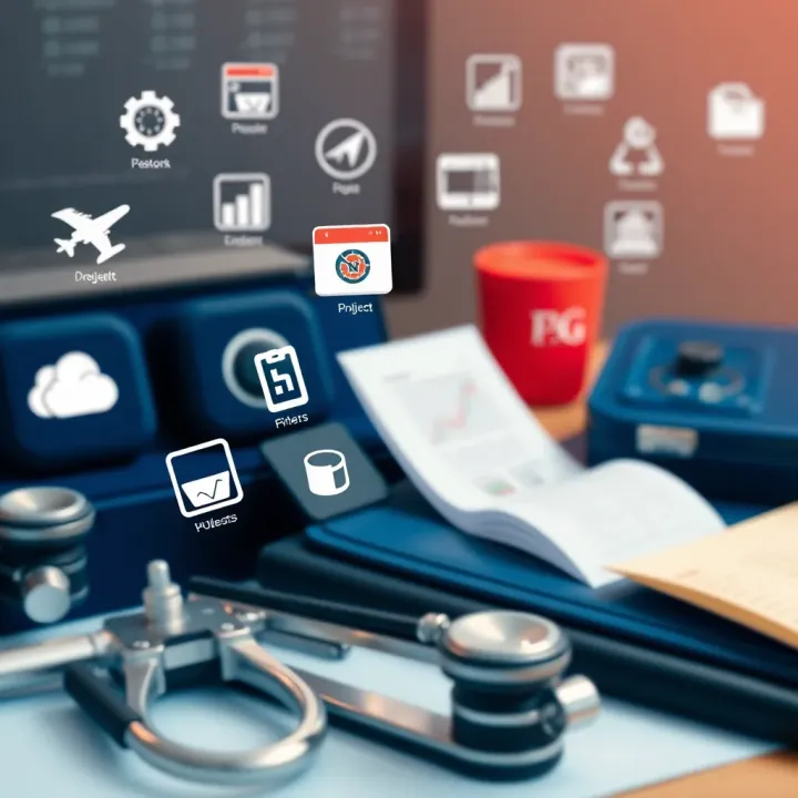 Various tools and software icons representing document indexing and navigation