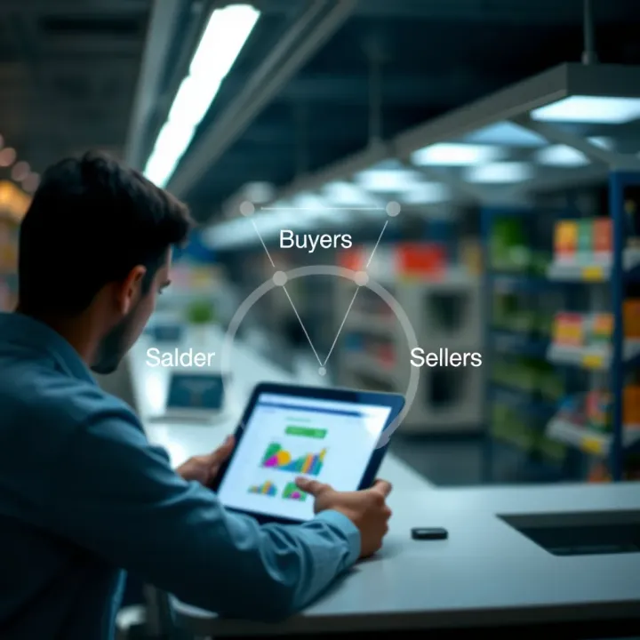 Diagram showing the connection between buyers and sellers on an online marketplace platform
