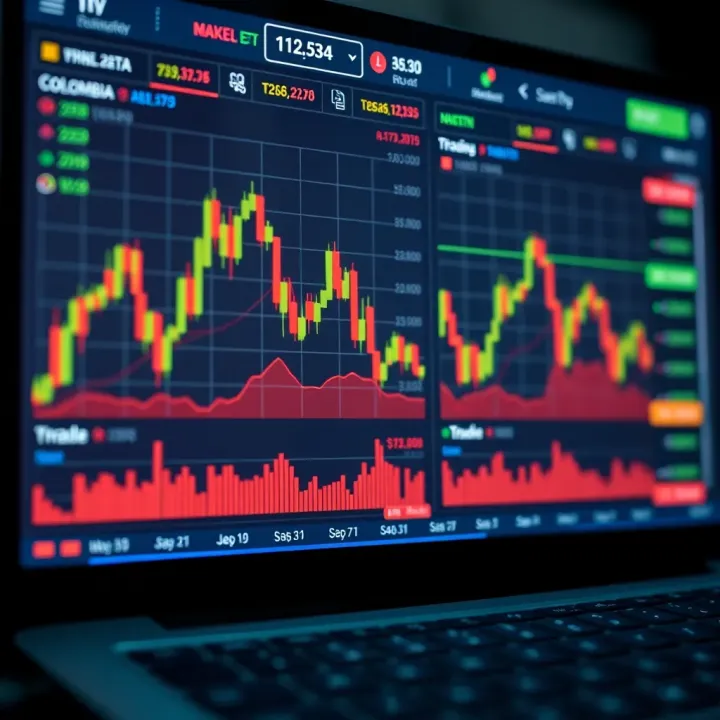 User interface of a trading platform showing stock charts and market data for Colombia