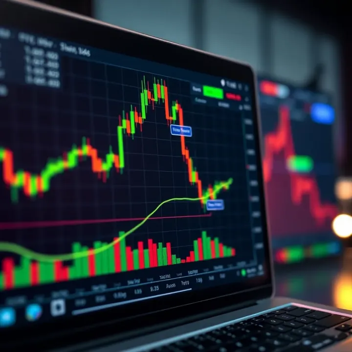 Financial chart displaying candlestick patterns and technical indicators on TradingView platform for binary options trading