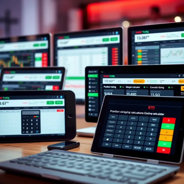 Various types of trading calculators displayed on digital devices illustrating features like position sizing and margin calculation
