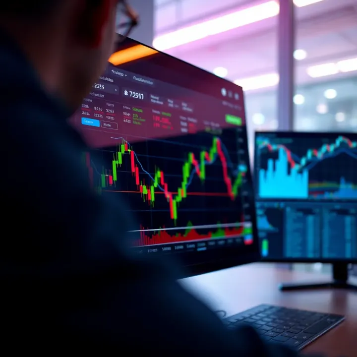 Digital interface showing market analysis charts and AI data integration