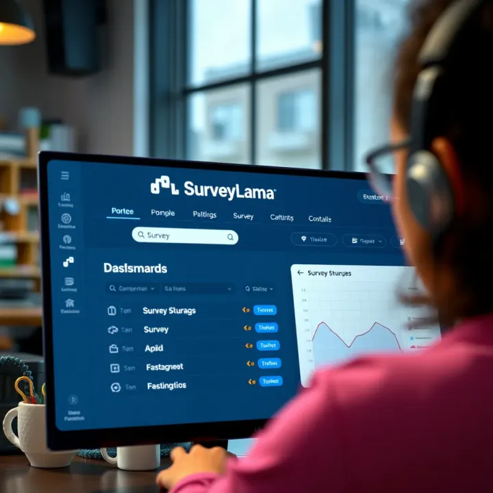 Dashboard interface showing survey creation tools and customization options