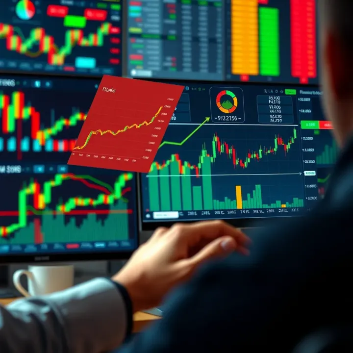 Illustration showing various types of financial trading such as stocks, forex, and commodities with charts and graphs in the background