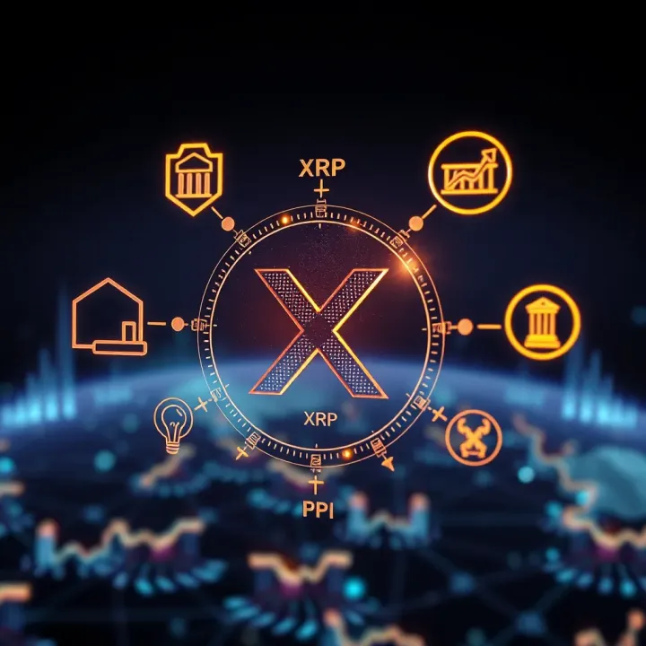 Visualization of XRP cryptocurrency symbol connected to global banking and regulatory elements